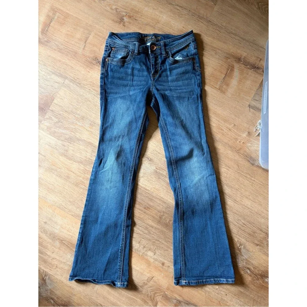 Justice Girls Mid Rise Medium Blue Denim Flare Jeans